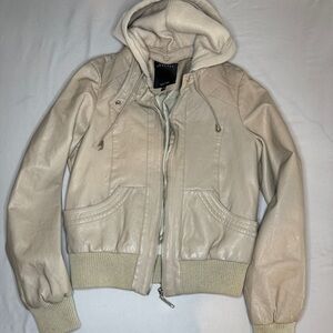 Faux Leather Tan Jacket with Removable Hood